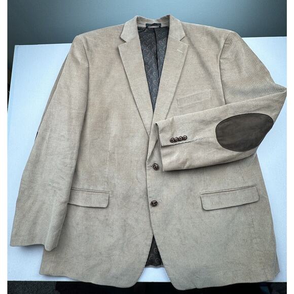 Chaps‎ Men's Corduroy Coat Size 50 Regular Beige 2 Button Blazer Jacket Elbow - Picture 1 of 16